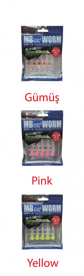 Captain 3521 Mad Bite 4cm Jig Headli Worm LRF Silikon Yem 5'li Set